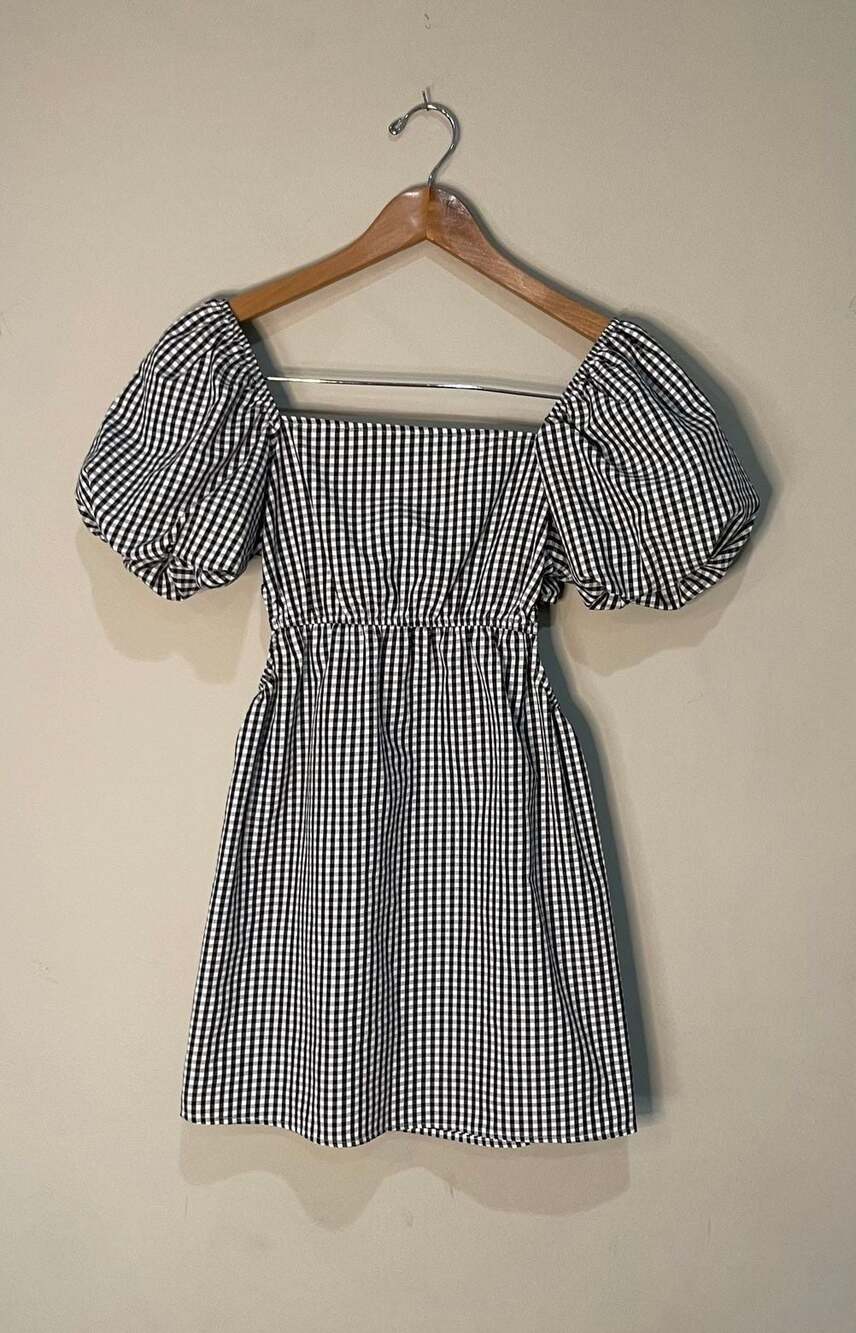 Love Ady Gingham Puff Sleeve Cutout Mini Dress Size XS
